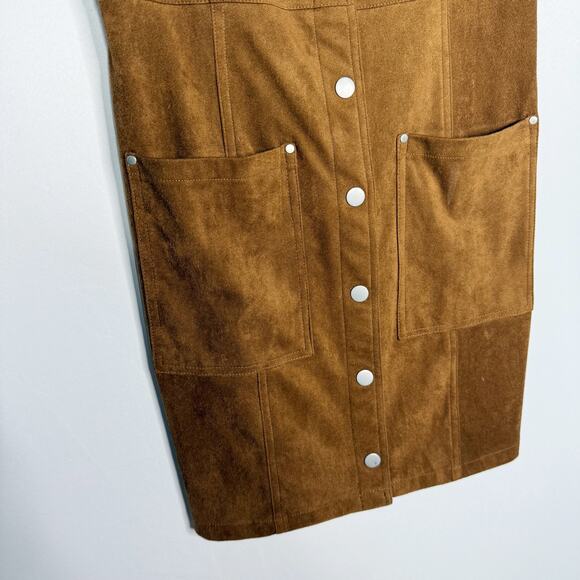 BB Dakota 4 Saddle Brown Faux Suede Heaven Mini Shirt Dress Sleeveless Button - Picture 6 of 12